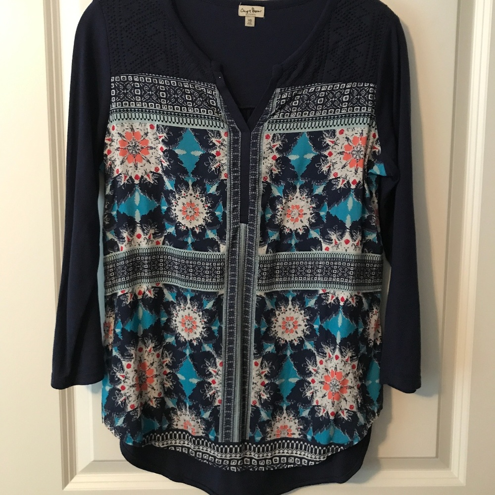Chip & Pepper 3/4 sleeve navy top (XS)